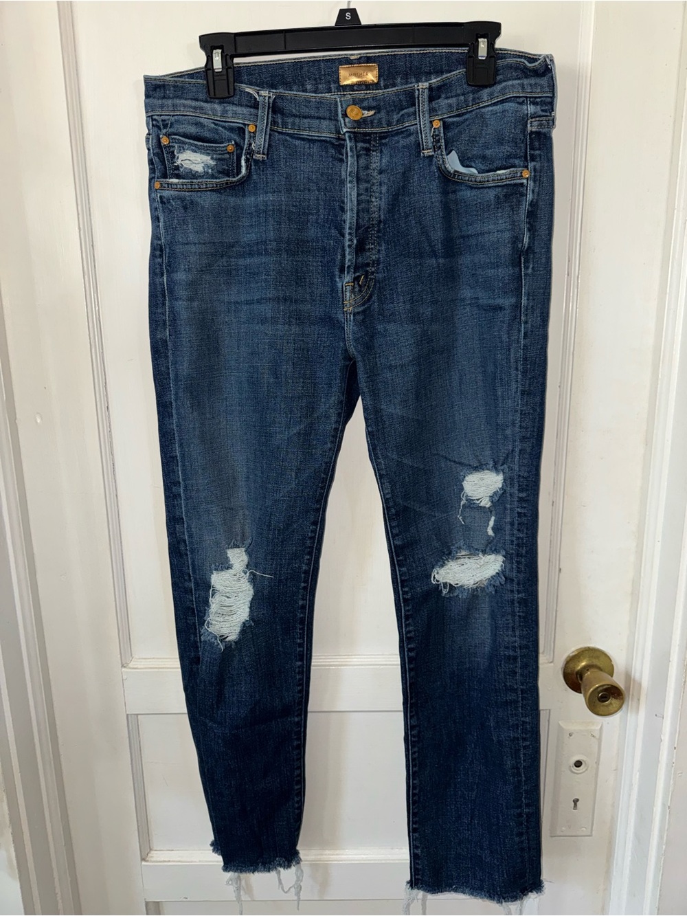 Mother Dark Blue Distressed Jeans